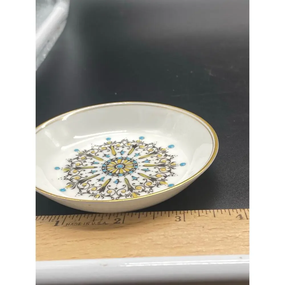 Vintage Royal Worcester‎ Porcelain Trinket Dish w/ Blue & Red Enamel Design